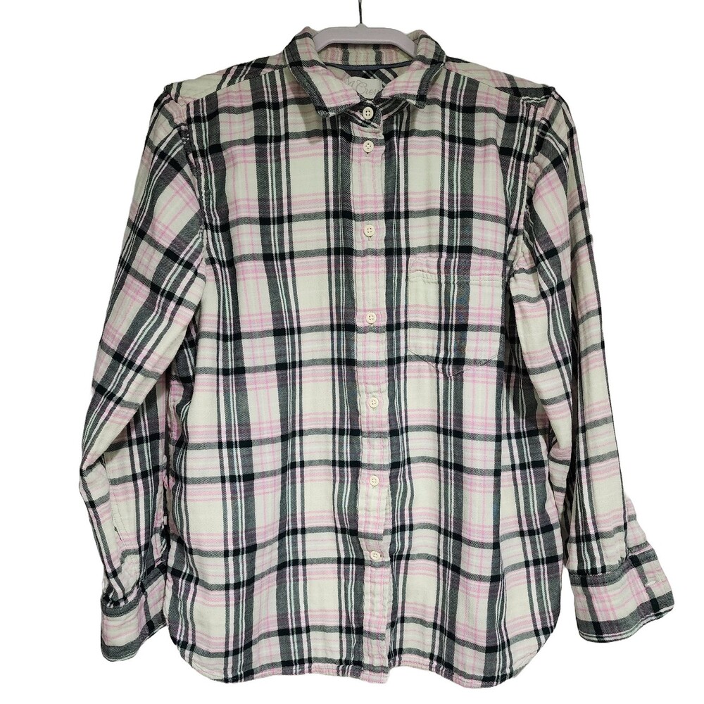 J Crew Re-Imagine Women Cotton Plaid Classic Fit Shirt in Soft Mint Tartan Sz 16